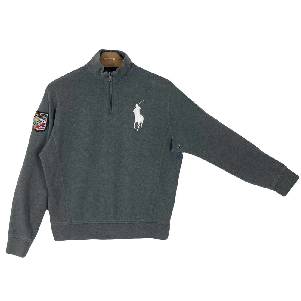 nwot POLO RALPH LAUREN Sweater Men M Vintage Grey Big-Pony Ski Patch 1/4 Zip